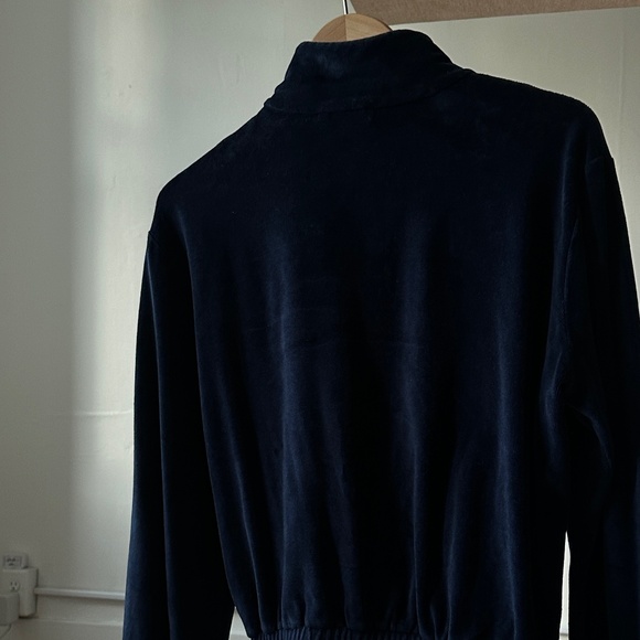 Sporty & Rich Script Cotton Velour Track Jacket - Navy Blue/Cream M - Picture 6 of 8